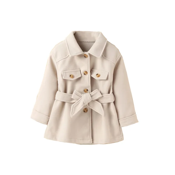 Solid Color Long Sleeve Button Jacket with Bow Belt