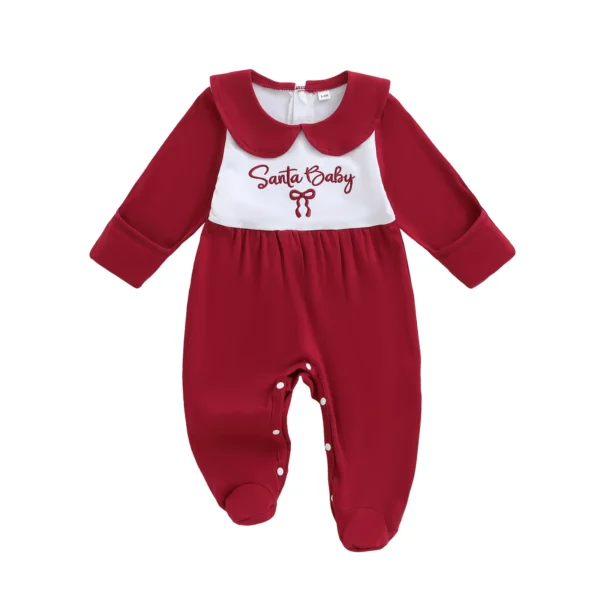 Long Sleeve Embroidered Doll Collar Footed Romper