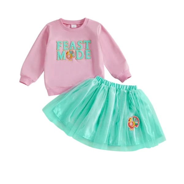 Thanksgiving Turkey Embroidery Top and Tulle Skirt Set