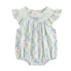Floral Print Baby Romper with Bow and Fly Sleeves