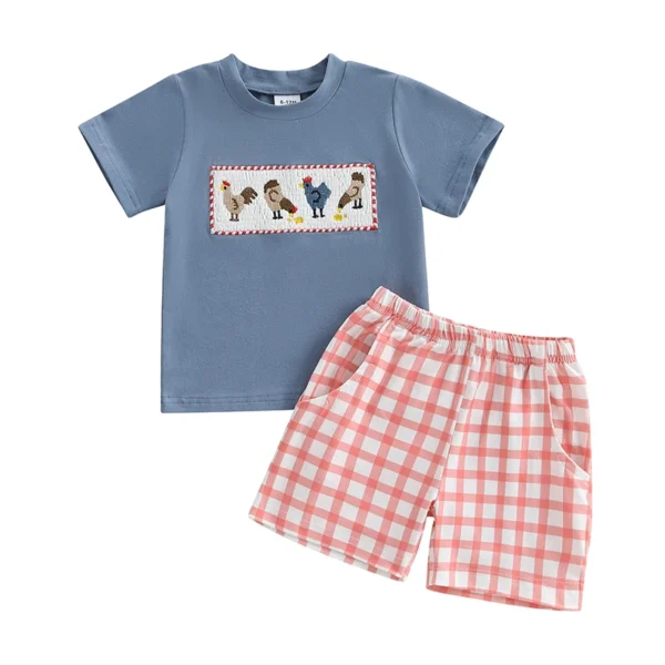 Baby Outfit with Chicken Embroidery and Pocket Shorts