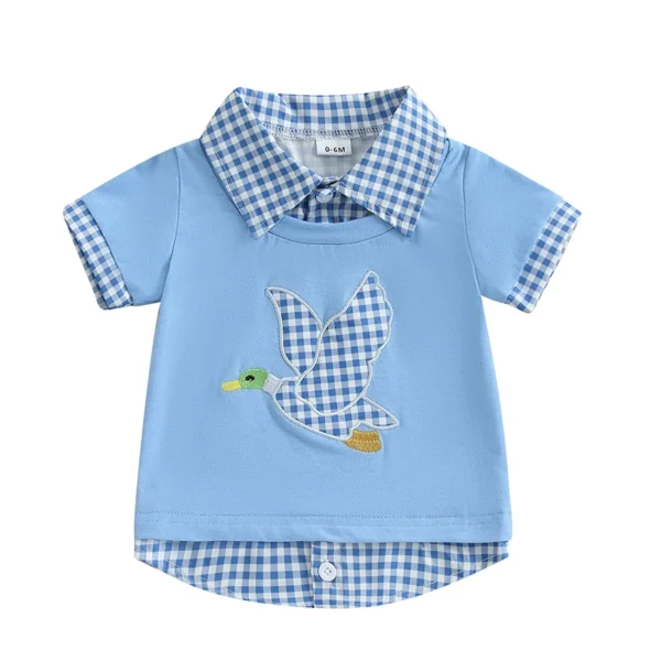 S0823a8562fd44bf1a1ce58a340727f73K-1.webp Embroidered Duck Patchwork T-shirt for Kids