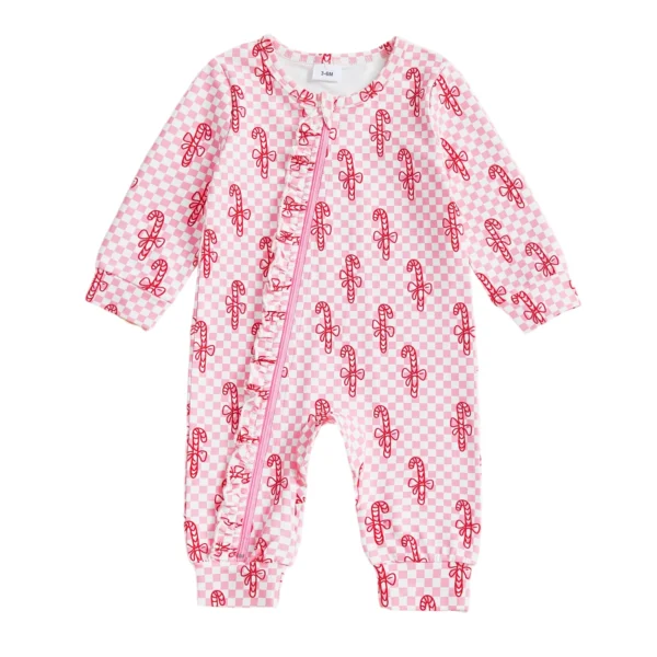 Christmas Zipper Romper with Candy Cane Print and Headband