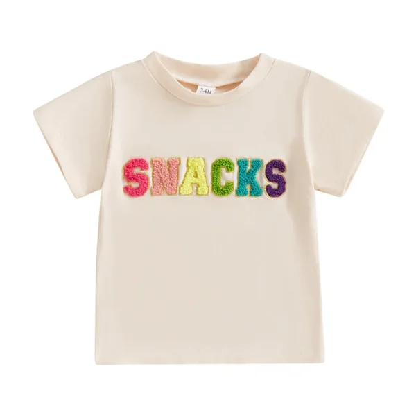 Casual Letter Embroidery Round Neck T-Shirt for Kids