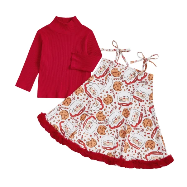 Christmas Skirt Set with Santa Cup Print