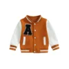 Baseball Jacket with Letter Pattern and Contrast Colors