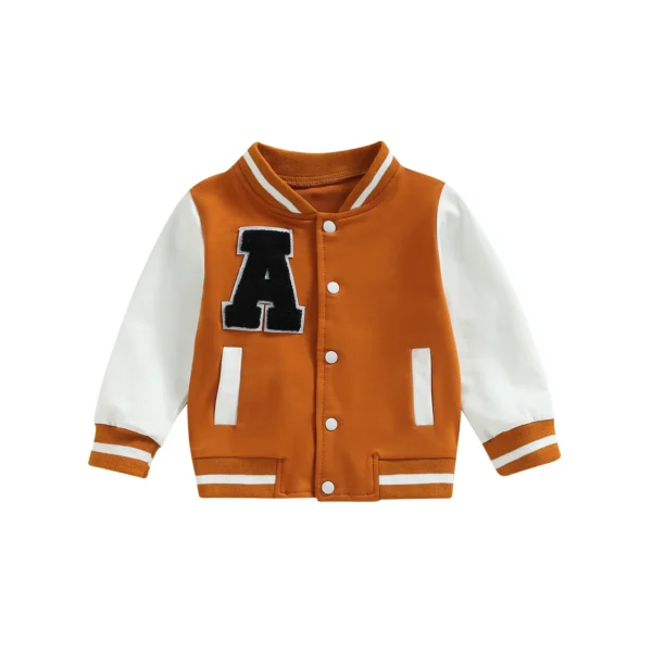 Baseball Jacket with Letter Pattern and Contrast Colors