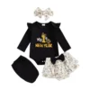 Long Sleeve Letter Romper with Shorts and Bow Headband