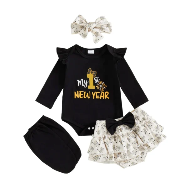 Long Sleeve Letter Romper with Shorts and Bow Headband