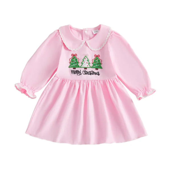 Christmas A-line Dress with Doll Collar and Embroidery