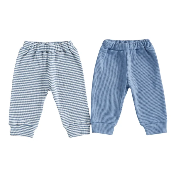 Solid and Striped Elastic Waist Pants Set for Kids
