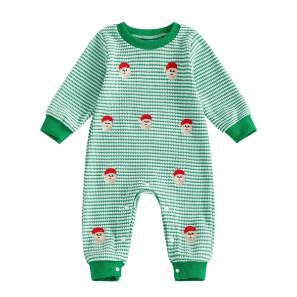 Christmas Striped Jumpsuit with Santa Embroidery