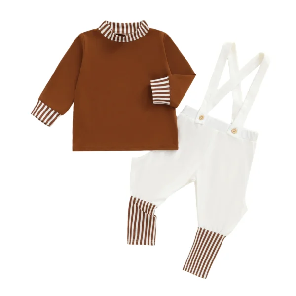 Striped Long Sleeve Top and Suspender Pants Set