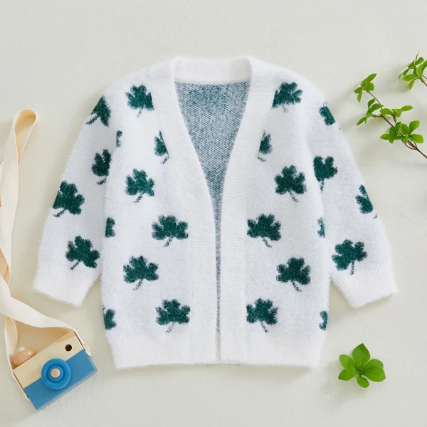 Fuzzy Shamrock Print Cardigan for Toddlers