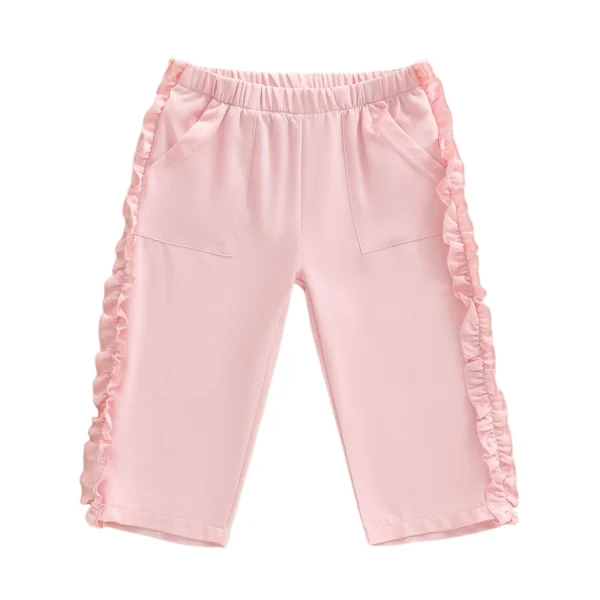 Elastic Waist Soft Ruffle Trim Pants