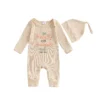 Fall Romper with Letter Print and Beanie Hat for Infants