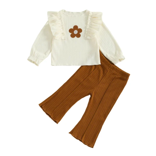 Floral Ruffle Long Sleeve Top and Flare Pants Set