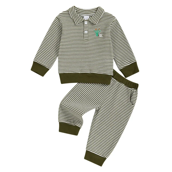 Embroidered Duck Sweatshirt and Striped Sweatpants Set