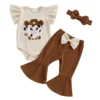 Cute Baby Summer Cow Romper with Flared Pants and Headband Set