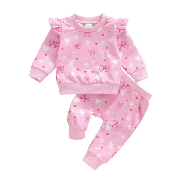 Bow Print Long Sleeve Pullover and Pants Set