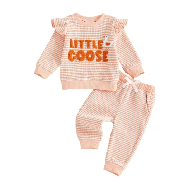 S200c1e705a2843a79931d691199ea053a.webp Striped Long Sleeve Top and Pants Set with Goose Embroidery