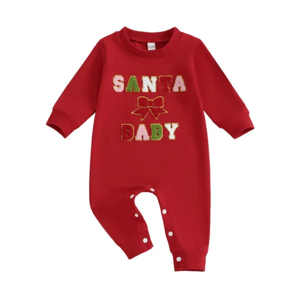 Christmas Baby Romper with Bow and Embroidery