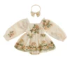 Off Shoulder Flower Embroidery Tutu Romper Dress with Bow Headband Set