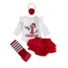 Christmas Outfit with Long Sleeve Romper, Layered Shorts, Headband, and Leg Warmers