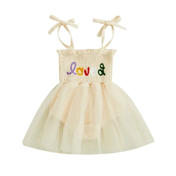 Tulle Romper Dress with Embroidery and Spaghetti Straps