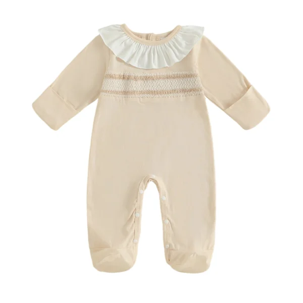 Fall Contrast Color Long Sleeve Ruffled Romper