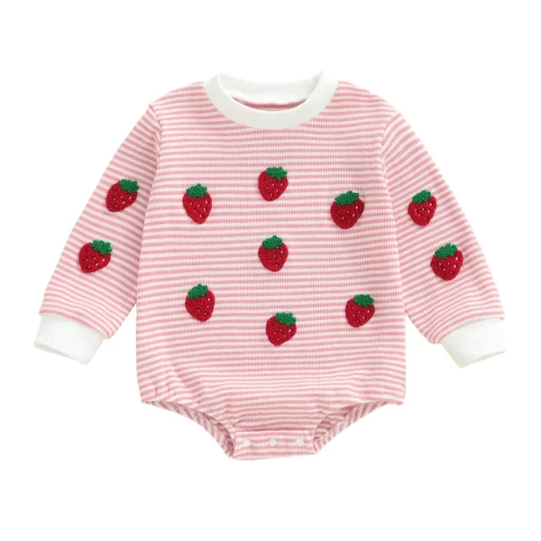 Striped Strawberry Long Sleeve Romper