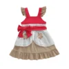 Contrast Color Tiered Lace Dress with Bow Decor