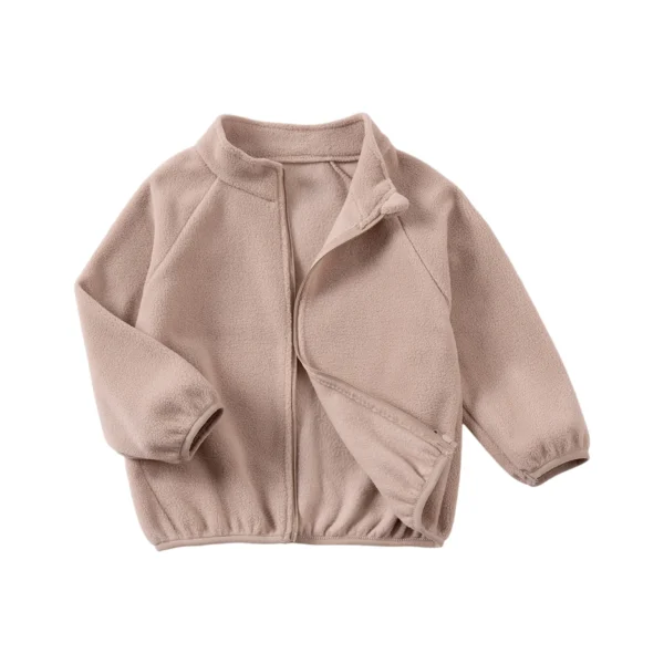 Solid Color Polar Fleece Coat with Zipper and Stand Collar