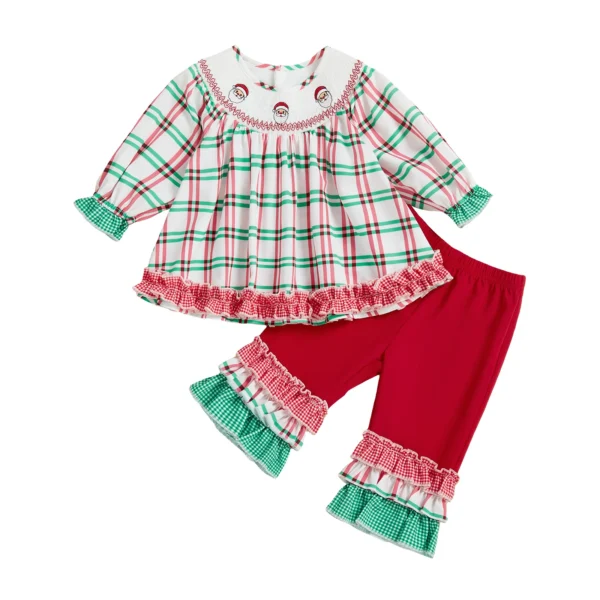 Christmas Pants Set with Santa Claus Embroidery