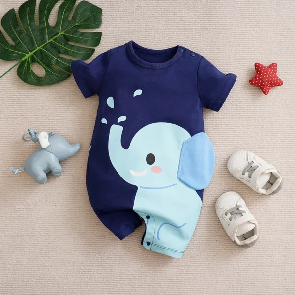 Cute Cartoon Elephant Cotton Baby Jumpsuit
