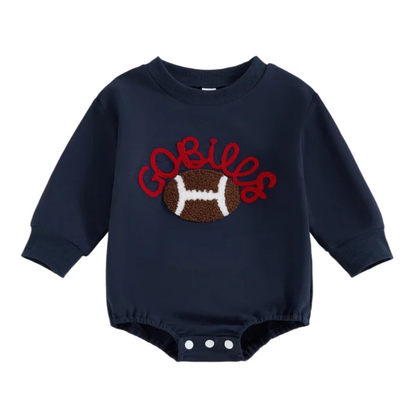 Football Embroidered Long Sleeve Romper