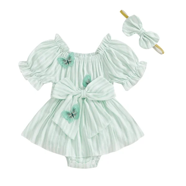 Striped Butterfly Baby Romper with Headband