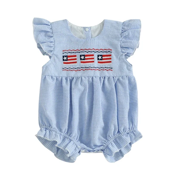 Patriotic Flag Embroidery Plaid Print Jumpsuit for Kids