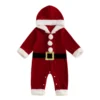 Velvet Christmas Hooded Romper with Belt Print