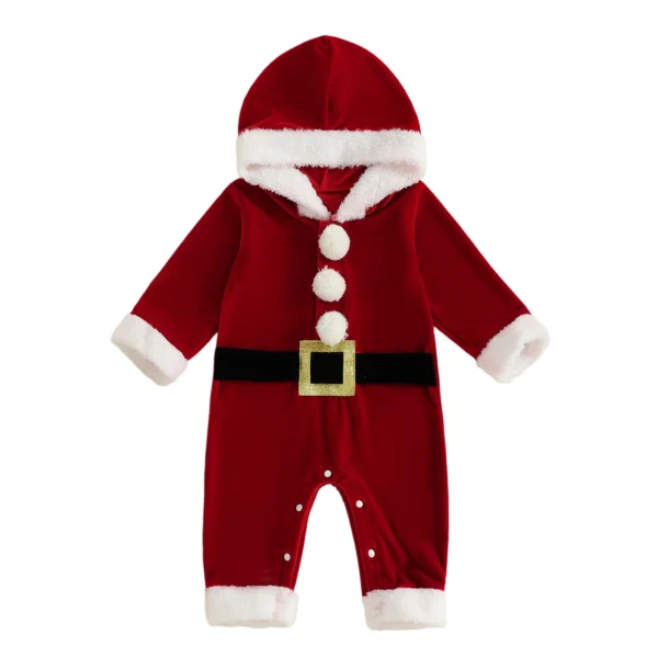 Velvet Christmas Hooded Romper with Belt Print