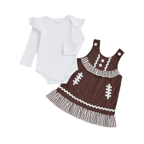 Solid Ribbed Long Sleeve Romper and Sleeveless Dress Set