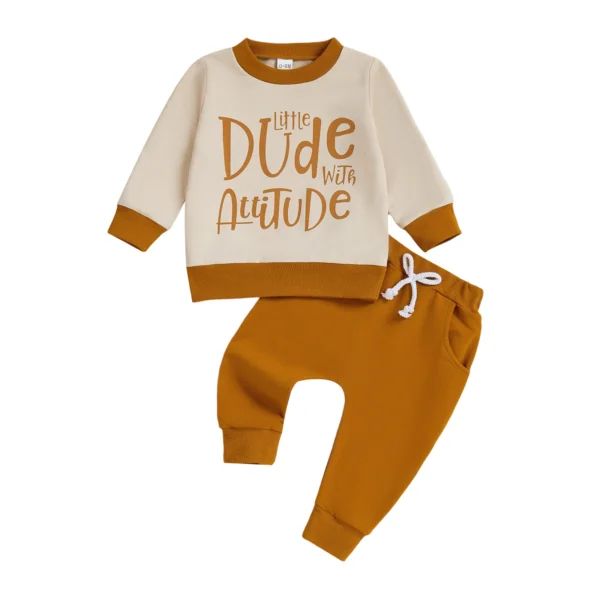 Stylish Letter Print Long Sleeve Top and Elastic Waist Pants Set