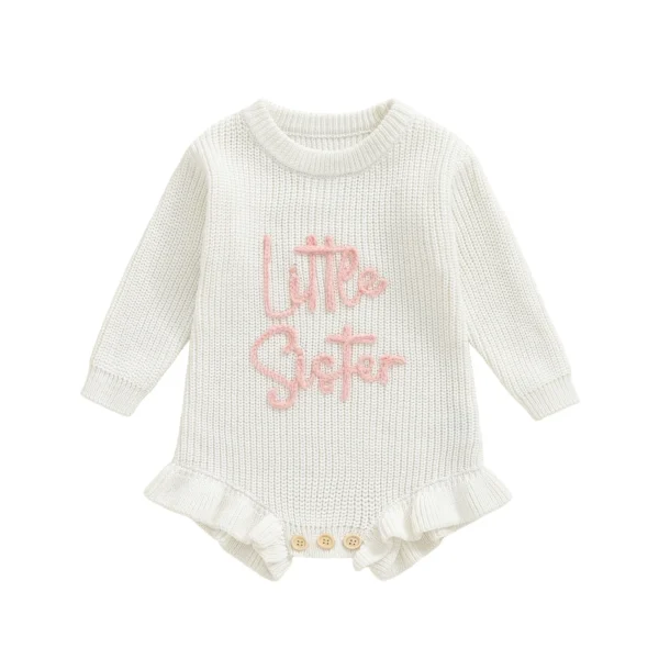 Knit Ruffled Sweater Jumpsuit with Letter Embroidery
