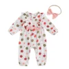 Floral Print Ruffled Romper with Headband Set
