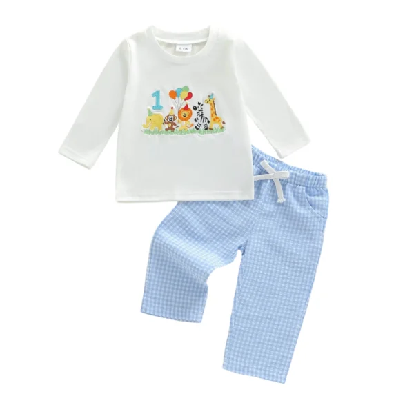 Animal Print Long Sleeve T-Shirt and Plaid Pants Set