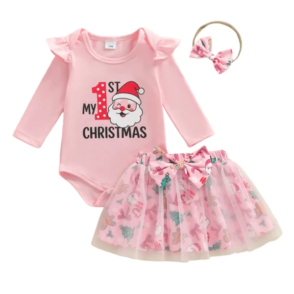 Christmas Romper Set with Tulle Skirt and Headband