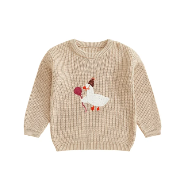Embroidered Balloon Sweater with Round Neck for Toddlers