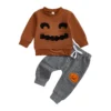 Halloween Pumpkin Embroidery Sweatshirt and Pants Set