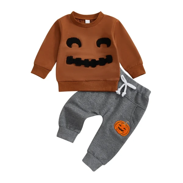 Halloween Pumpkin Embroidery Sweatshirt and Pants Set