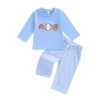 Baseball Themed Pullover Sweatshirt and Plaid Pants Set